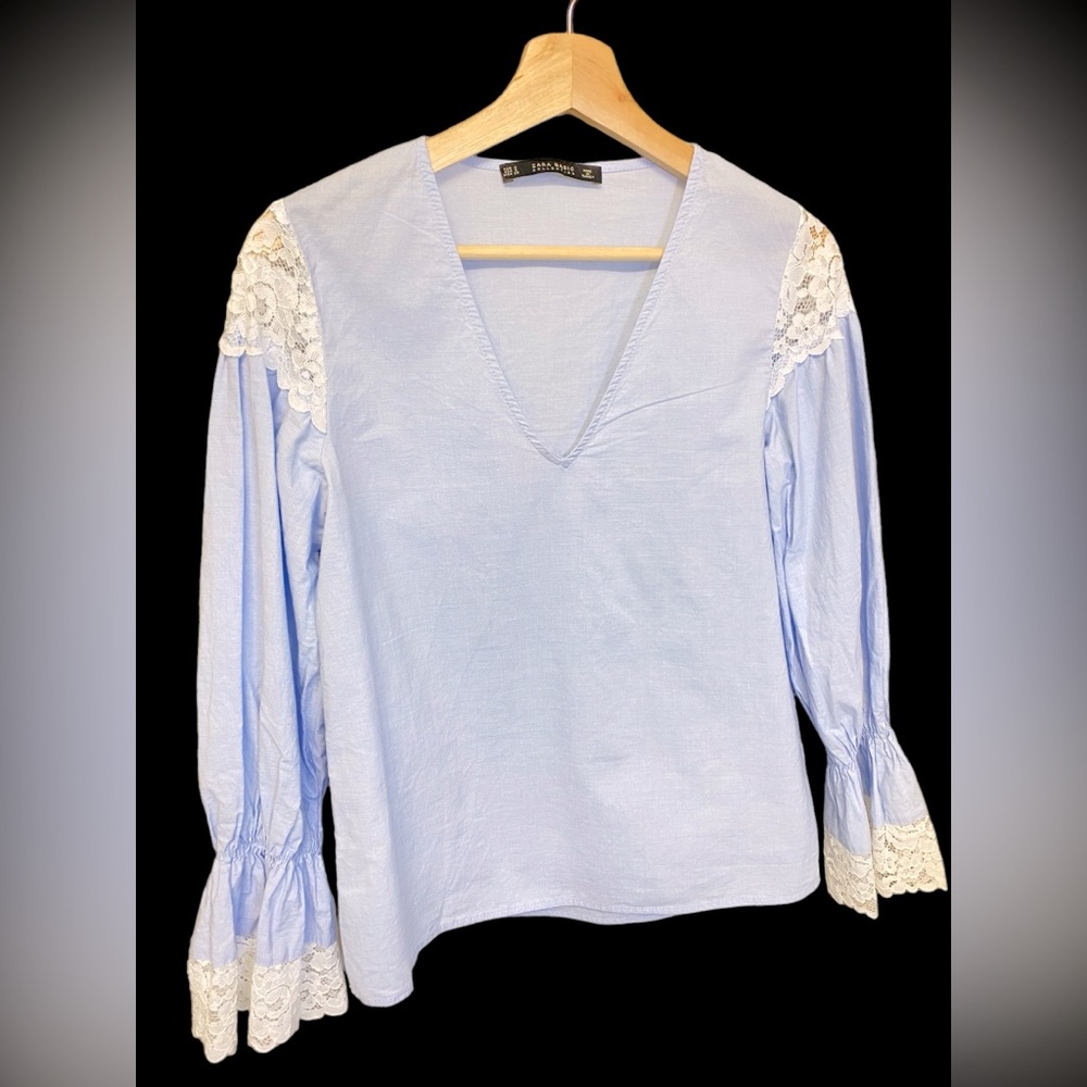 Zara light blue cotton top EUC size S coastal feminine - Picture 5 of 13